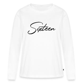 16e anniversaire Seize cadeaux - T-shirt manches longues Premium bio Femme - blanc - Devant - Julia (174cm)
