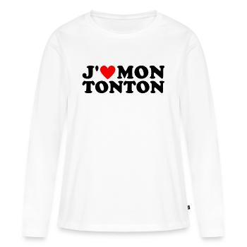 J' aime mon tonton cadeau oncle coeur rouge - T-shirt manches longues Premium bio Femme - blanc - Devant - Julia (174cm)