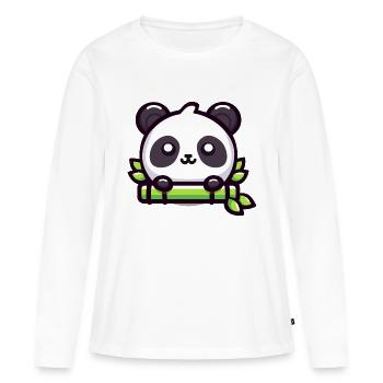 Bamboo Bliss : Adorable délice de panda - T-shirt manches longues Premium bio Femme - blanc - Devant - Julia (174cm)