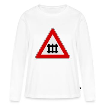 Warning train gate sign - Women's Premium Organic Long Sleeve Shirt - white - Front - Julia (174cm)
