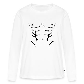 Faux abdos - T-shirt manches longues Premium bio Femme - blanc - Devant - Julia (174cm)