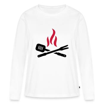 Grillbesteck mit Flammen - Frauen Premium Bio Langarmshirt - Weiß - Vorne - Julia (174cm)