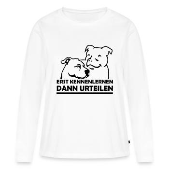 (138) Amstaff & Staffbull savoir - T-shirt manches longues Premium bio Femme - blanc - Devant - Julia (174cm)