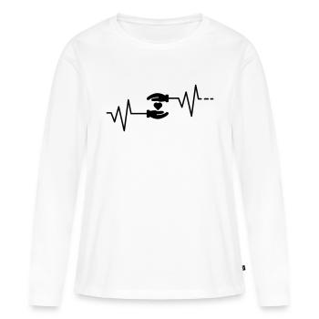 Battement de coeur - Main dans la main Love Cohesion Loyal - T-shirt manches longues Premium bio Femme - blanc - Devant - Julia (174cm)