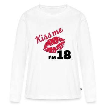 Kiss me 18 Anniversaire - T-shirt manches longues Premium bio Femme - blanc - Devant - Julia (174cm)