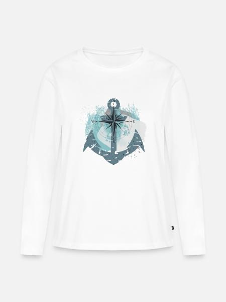 Anker und Kompass - Frauen Premium Bio Langarmshirt - Weiß