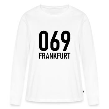 069 - Francfort - indicatif - téléphone - téléphone - T-shirt manches longues Premium bio Femme - blanc - Devant - Julia (174cm)