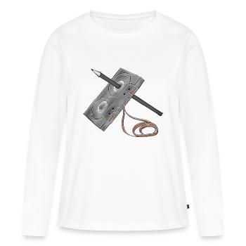 Cassette - T-shirt manches longues Premium bio Femme - blanc - Devant - Julia (174cm)