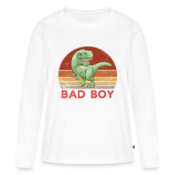 T rex Dino Bad Boy Mauvais Garçon enfant humour - T-shirt manches longues Premium bio Femme - blanc - Devant - Julia (174cm)