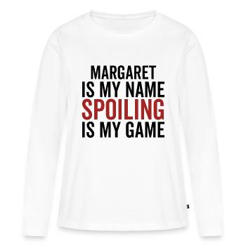 Margaret est mon nom Spoiler est mon jeu - T-shirt manches longues Premium bio Femme - blanc - Devant - Julia (174cm)