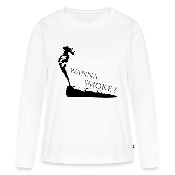 Fumer de l’herbe - lettrage avec image - T-shirt manches longues Premium bio Femme - blanc - Devant - Julia (174cm)