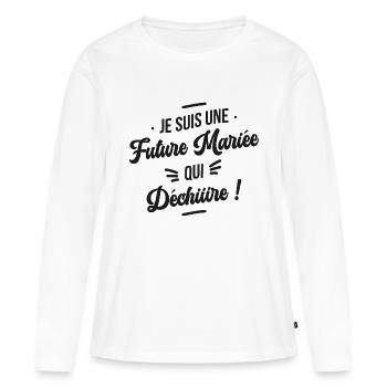 cadeau tenue enterrement de vie de jeune fille - T-shirt manches longues Premium bio Femme - blanc - Devant - Julia (174cm)