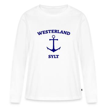 Westerland - Sylt - Mer du Nord - Ancre - Mouette - Île - T-shirt manches longues Premium bio Femme - blanc - Devant - Julia (174cm)