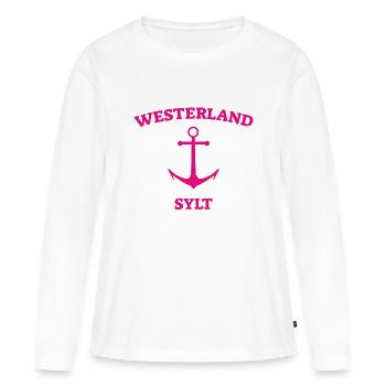 Westerland - Sylt - Mer du Nord - Ancre - Mouette - Île - T-shirt manches longues Premium bio Femme - blanc - Devant - Julia (174cm)
