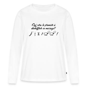 Annoncer grossesse - T-shirt manches longues Premium bio Femme - blanc - Devant - Julia (174cm)