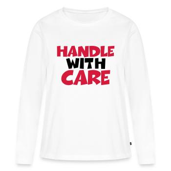 Handle with care - Frauen Premium Bio Langarmshirt - Weiß - Vorne - Julia (174cm)
