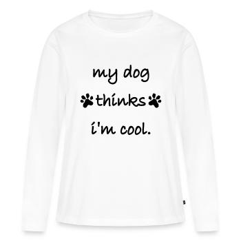 Le chien pense dans la fraîcheur - T-shirt manches longues Premium bio Femme - blanc - Devant - Julia (174cm)