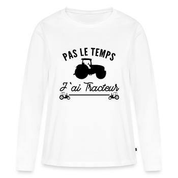 pas le temps j ai tracteur - T-shirt manches longues Premium bio Femme - blanc - Devant - Julia (174cm)