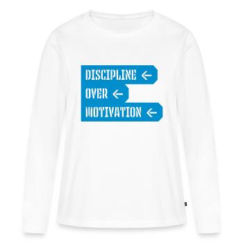 Citation de discipline sur la motivation - T-shirt manches longues Premium bio Femme - blanc - Devant - Julia (174cm)
