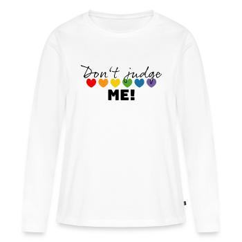 Regenbogenherzchen dont judge me schwarz - Frauen Premium Bio Langarmshirt - Weiß - Vorne - Julia (174cm)