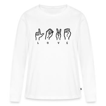 LIEBE Gebärdensprache - Frauen Premium Bio Langarmshirt - Weiß - Vorne - Julia (174cm)