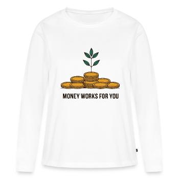 L’ARGENT TRAVAILLE POUR VOUS - T-shirt manches longues Premium bio Femme - blanc - Devant - Julia (174cm)