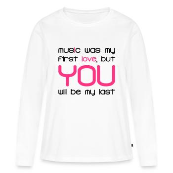 Music Was my First Love 2C - T-shirt manches longues Premium bio Femme - blanc - Devant - Julia (174cm)