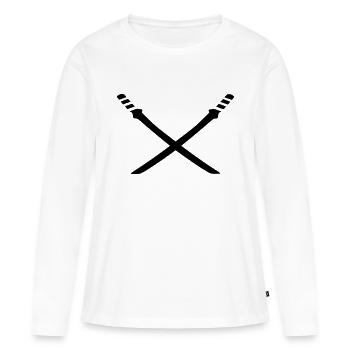 Katanas croisés - T-shirt manches longues Premium bio Femme - blanc - Devant - Julia (174cm)