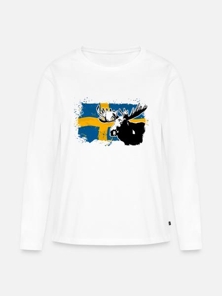 Sweden - Moose & Flag - Frauen Premium Bio Langarmshirt - Weiß