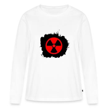 Rouge, rouge Radioactif, symbole de la radioactivité - T-shirt manches longues Premium bio Femme - blanc - Devant - Julia (174cm)