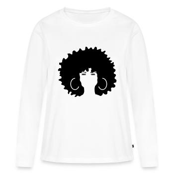 closed eyes black woman afro hairstyle female - Women's Premium Organic Long Sleeve Shirt - white - Front - Julia (174cm)