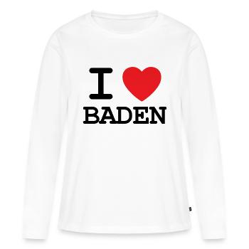 J’aime Baden - J’aime me baigner - T-shirt manches longues Premium bio Femme - blanc - Devant - Julia (174cm)