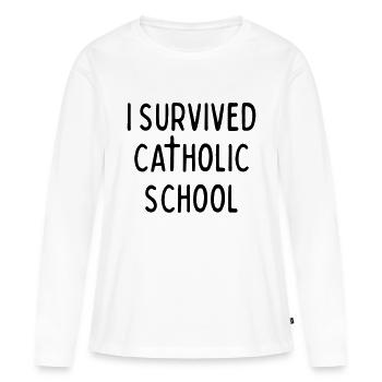 J’AI SURVÉCU À L’ÉCOLE CATHOLIQUE - T-shirt manches longues Premium bio Femme - blanc - Devant - Julia (174cm)