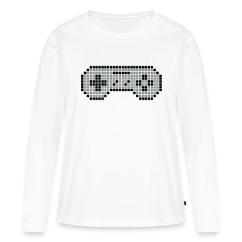 Manette à 8 bits 02 - T-shirt manches longues Premium bio Femme - blanc - Devant - Julia (174cm)