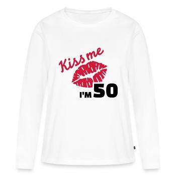 Kiss me 50 Anniversaire - T-shirt manches longues Premium bio Femme - blanc - Devant - Julia (174cm)