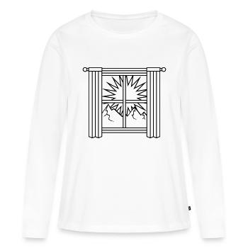 Berge Aussicht Fenster Vorhang - Frauen Premium Bio Langarmshirt - Weiß - Vorne - Julia (174cm)