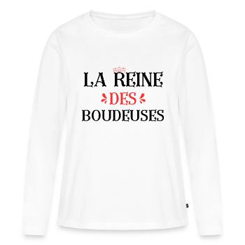 La reine des BOUDEUSES - T-shirt manches longues Premium bio Femme - blanc - Devant - Julia (174cm)
