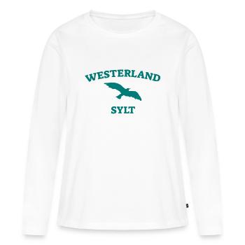 Westerland - Sylt - Mer du Nord - Ancre - Mouette - Île - T-shirt manches longues Premium bio Femme - blanc - Devant - Julia (174cm)