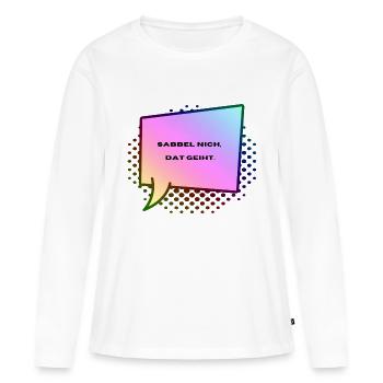 Plattdeutsch Red' nicht, das geht - Frauen Premium Bio Langarmshirt - Weiß - Vorne - Julia (174cm)