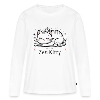Minou zen - T-shirt manches longues Premium bio Femme - blanc - Devant - Julia (174cm)