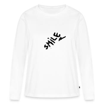 Smile Noir - T-shirt manches longues Premium bio Femme - blanc - Devant - Julia (174cm)