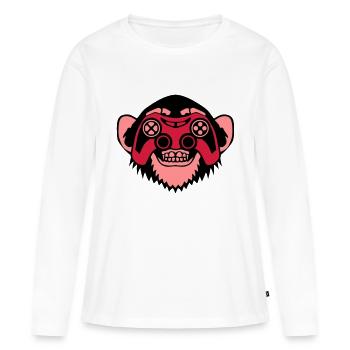 singe manette jeux oeil joystick geek - T-shirt manches longues Premium bio Femme - blanc - Devant - Julia (174cm)