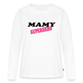 Mamy superhero - T-shirt manches longues Premium bio Femme - blanc - Devant - Julia (174cm)
