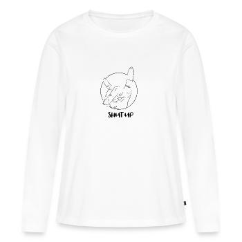 Drawing - Shut up ! Main sign - T-shirt manches longues Premium bio Femme - blanc - Devant - Julia (174cm)