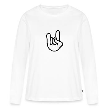 Cornes à la main - T-shirt manches longues Premium bio Femme - blanc - Devant - Julia (174cm)