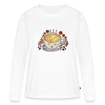 Happy Coffee Cup - Frauen Premium Bio Langarmshirt - Weiß - Vorne - Julia (174cm)