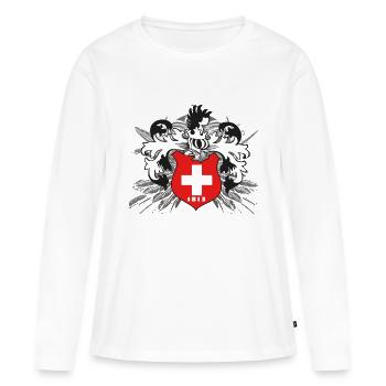 Suisse Impression de t-shirts ou de sweats à capuche et textos - T-shirt manches longues Premium bio Femme - blanc - Devant - Julia (174cm)