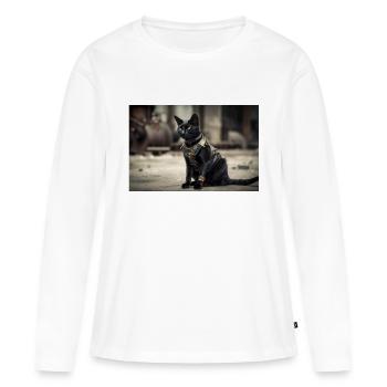 Chat noir - T-shirt manches longues Premium bio Femme - blanc - Devant - Julia (174cm)