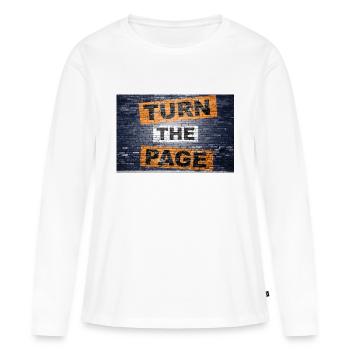 Tourner la page en disant lettrage Graffiti - T-shirt manches longues Premium bio Femme - blanc - Devant - Julia (174cm)