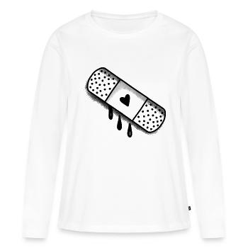 Pansement en plâtre collant avec un cœur d’amour - T-shirt manches longues Premium bio Femme - blanc - Devant - Julia (174cm)